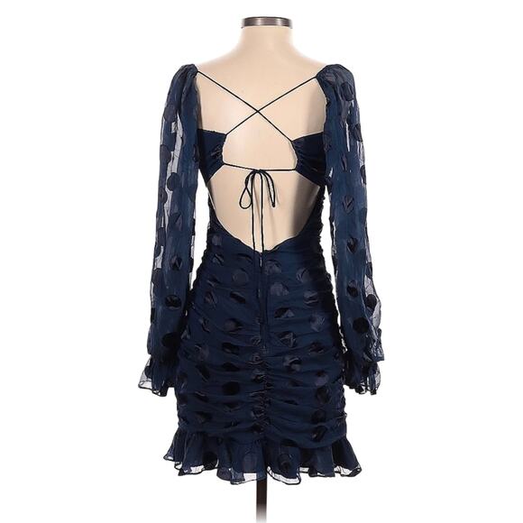 For Love & Lemons‎ Lula Polka Dot Ruched Mini Dress Navy Size S - Picture 5 of 11
